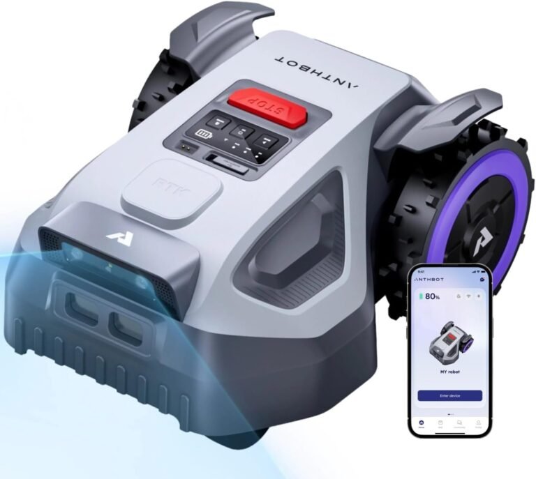 ANTHBOT M5 Mähroboter ohne Begrenzungskabel mit präziser RTK-Navigation und Dual-Vision, KI-Hindernisvermeidung, App-Steuerung, für Gärten bis 500 m², kompakter Rasenmäher Roboter mit 45% Steigung