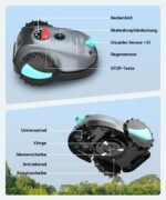 V100 Mähroboter ohne Begrenzungskabel Rasenroboter mit Kamera, Hindernisvermeidung, Vision Navigation, 4 Ah Akku Rasenmäher Roboter ohne Begrenzungsdraht 150㎡ mit Ersatzklingen, Spiralschnitt