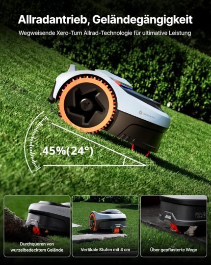 Navimow i205 AWD Mähroboter ohne Begrenzungskabel, Allradantrieb für Steigungen bis zu 45%, EFLS NRTK + Vision, Automatisches Kartieren, inkl. 2,55 Ah Akku, Empf. 500 m², Keine RTK-Antenne