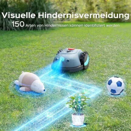 V100 Mähroboter ohne Begrenzungskabel, mit Vision Navigation, 150 Hinderniserkennung, Rasenroboter bis zu 150 m², Akku Rasenmäher Roboter mit Graskamm, Ersatzklingen